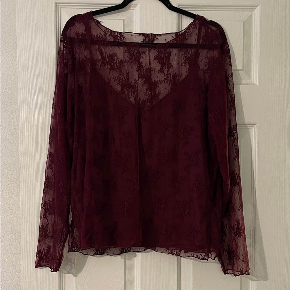 Sheer Burgundy Lace Blouse